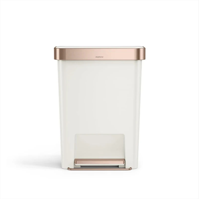 simplehuman Hybrid Pedal Bin, 45L Rectangular Kitchen Bin, Studio Edition, Liner Rim System, Liner Pocket®, 150,000-Step Pedal, Lid Shox® Silent Close, Cream Plastic