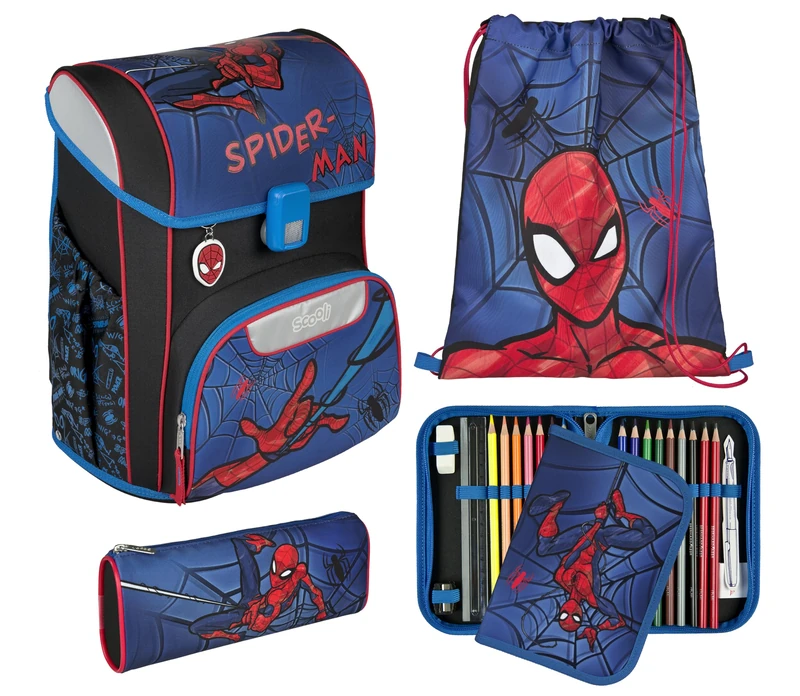 Scooli - EasyStart School Bag Set - Ergonomic Satchel for Primary School - Multi-piece Set, Spider-Man, ca. 36,5x29,5x29 cm