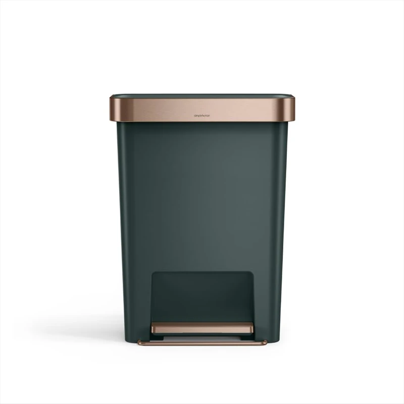 simplehuman Hybrid Pedal Bin, 45L Rectangular Kitchen Bin, Studio Edition, Liner Rim System, Liner Pocket®, 150,000-Step Pedal, Lid Shox® Silent Close, Hunter Green Plastic