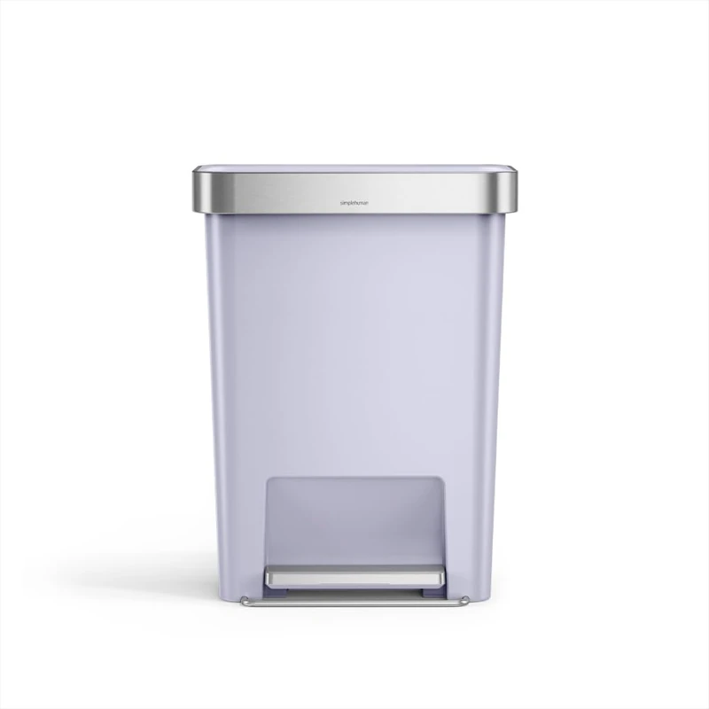 simplehuman Hybrid Pedal Bin, 45L Rectangular Kitchen Bin, Studio Edition, Liner Rim System, Liner Pocket®, 150,000-Step Pedal, Lid Shox® Silent Close, Lilac Plastic