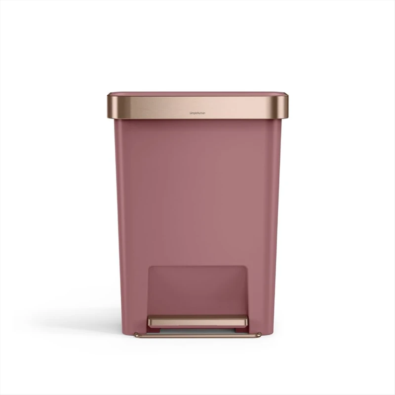 simplehuman Hybrid Pedal Bin, 45L Rectangular Kitchen Bin, Studio Edition, Liner Rim System, Liner Pocket®, 150,000-Step Pedal, Lid Shox® Silent Close, Blush Plastic