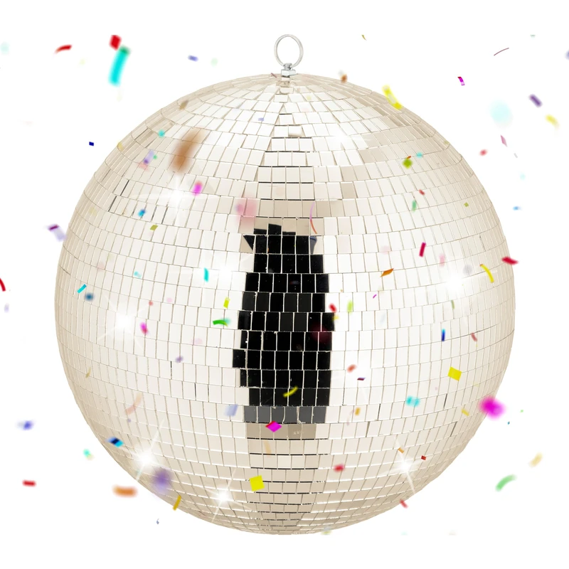 Relaxdays Disco Ball, 40 cm Decorative Mirror Party Ball with Metal Hook for Hanging Champagne
