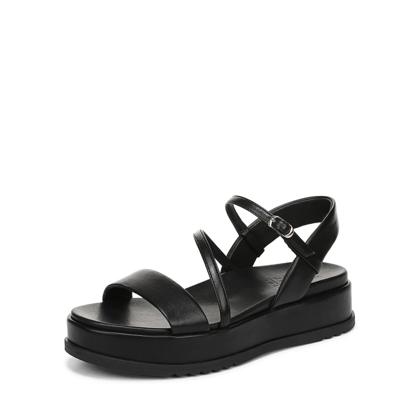 Naturalizer Women's Zayda Flat Sandals, Black Faux Leather, Wide Fit, UK 5
