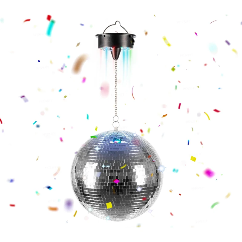 Relaxdays Disco Ball, Rotating, Ø 20 cm, Mirror Ball with Motor & LED Effects, Battery Powered, Party, Silver