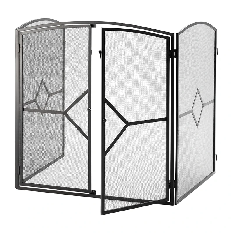 Relaxdays Spark Guard, Fireplace Screen with Door, HxWxD: 80 x 197 x 61 cm, Fire Safety, Wall Mounting, Iron, Black