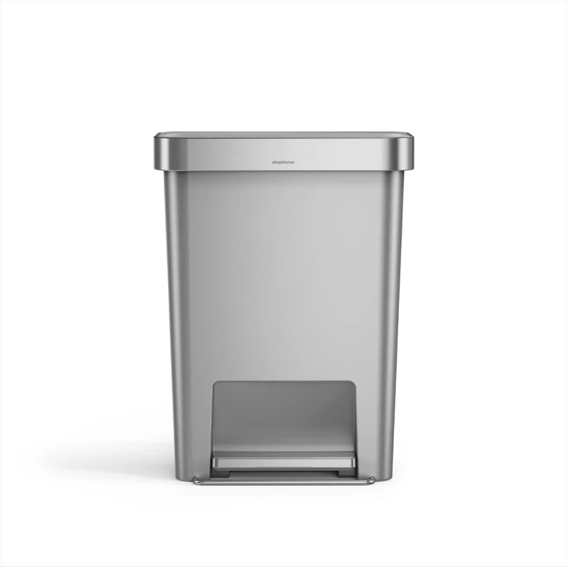 simplehuman Hybrid Pedal Bin, 45L Rectangular Kitchen Bin, Studio Edition, Liner Rim System, Liner Pocket®, 150,000-Step Pedal, Lid Shox® Silent Close, Alloy Plastic
