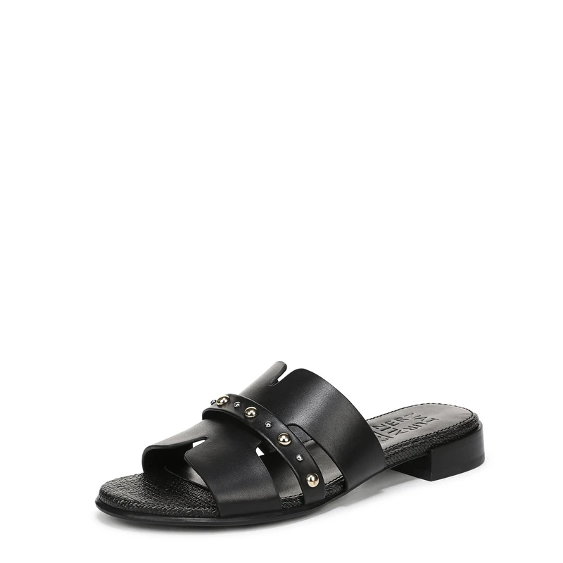 Naturalizer Women's Niche Flat Sandals, Black Leather, Wide Fit, UK 4 - Image 1