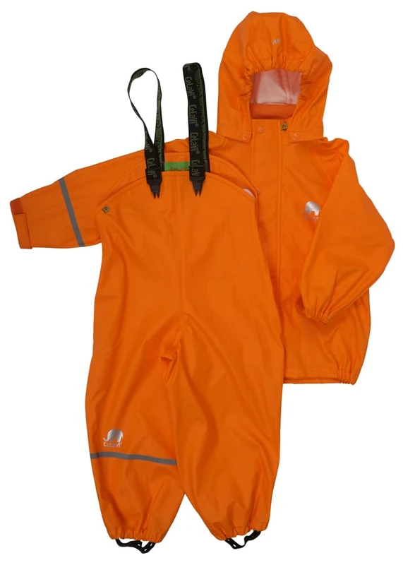 Celavi Kids 100% Waterproof Rain Gear Boys Girls Rain Suit – PU Rain Jacket & Pants Set, Windproof, Reflective Stripes, Outdoor Play Rainwear, Orange, 170