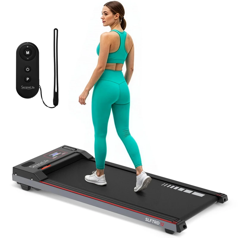 SereneLife Walking Pad Under Desk Treadmill – 2.5HP Portable Compact Treadmill for Home Office with Remote Control, LED Display, Shock Absorption Running Belt, 120 kg Capacity,