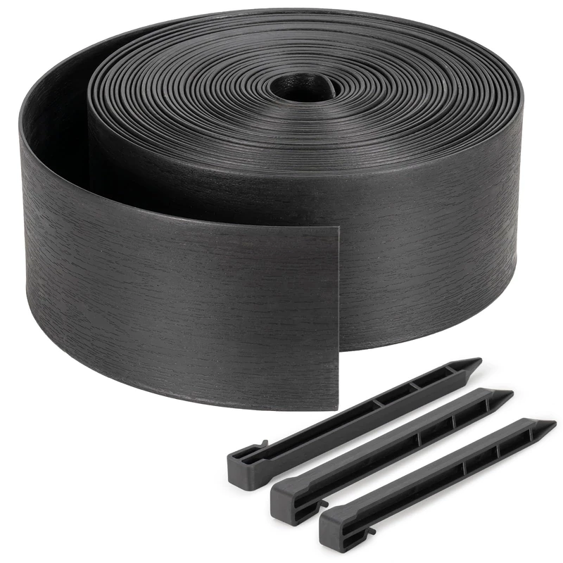 Velway 20m Flexible Plastic Garden Edging - Height 13cm - With 40 Anchor Pegs - Lawn, Driveway, Flowerbed - Easy to Install Outdoor Border - Image 1