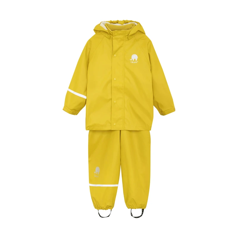 CeLaVi Kids 100% Waterproof Rain Gear Boys Girls Rain Suit – PU Rain Jacket & Pants Set, Windproof, Reflective Stripes, Outdoor Play Rainwear, Yellow, 170 - Image 1