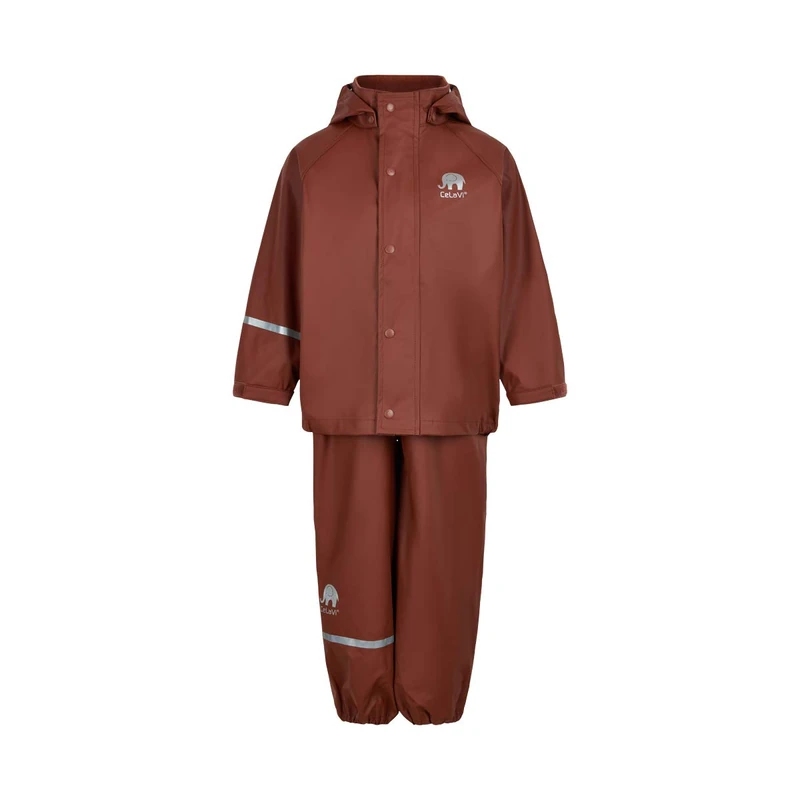 CeLaVi Kids 100% Waterproof Rain Gear Boys Girls Rain Suit – PU Rain Jacket & Pants Set, Windproof, Reflective Stripes, Outdoor Play Rainwear, Tortoise Shell, 170 - Image 1