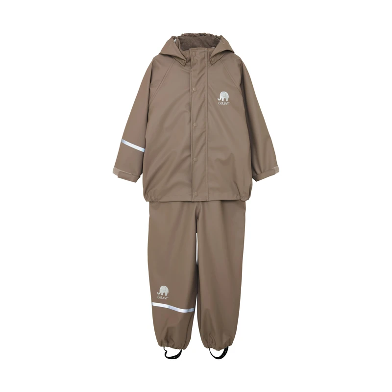Celavi Kids 100% Waterproof Rain Gear Boys Girls Rain Suit – PU Rain Jacket & Pants Set, Windproof, Reflective Stripes, Outdoor Play Rainwear, Fungi, 140