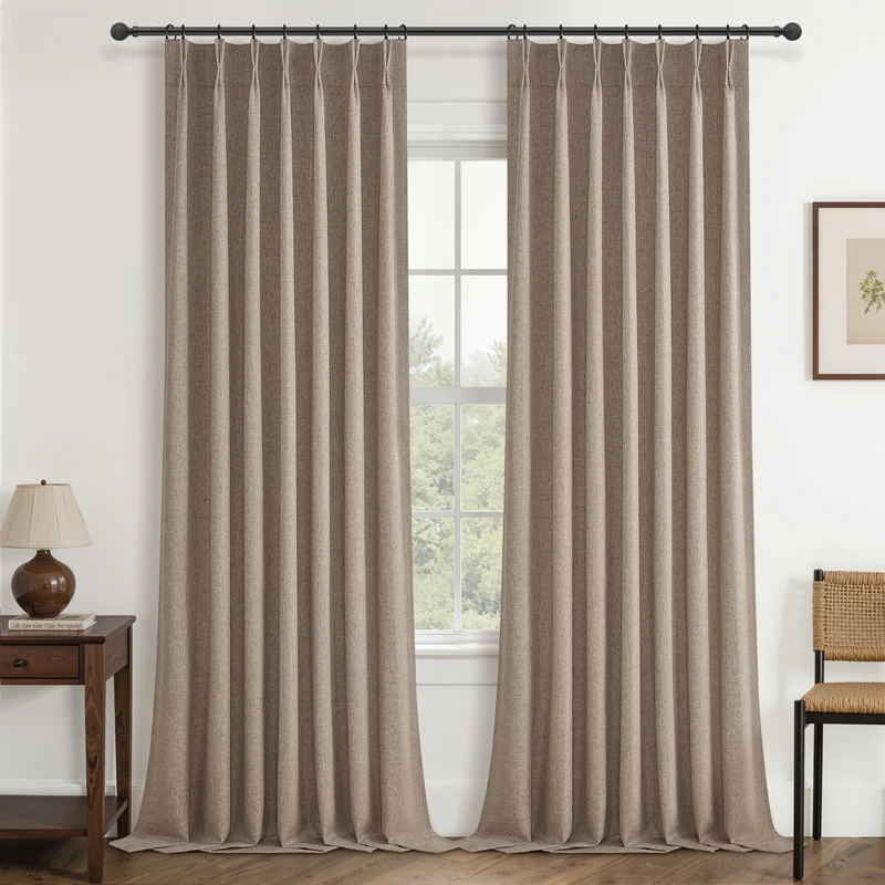 QJmydeco Dark Flax Linen Pinch Pleated Dining Room Extra Length Curtains 100 Inches Long, Floor to Ceiling Heavy Duty Thermal Insulated Burg 100% Window Drapes with Hook 40" W x 100" L 2 Panels Set