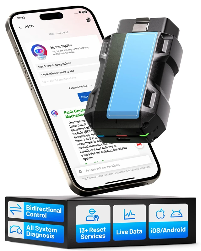 TOPDON TopScan Pro OBD2 Scanner Bluetooth, Active Test & Full System Scan Tool for iOS/Android, 13+ Resets, TopFix AI Assistant, Enhanced Version of TopScan Lite (Blue) - Image 1