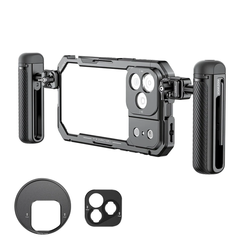 NEEWER Phone Cage Kit Compatible with iPhone 17 Pro Max Only, Video Rig Stabilizer Accessories with 67mm Filter Ring, 17mm Lens Backplate, T Mount Adapter, Two Quick Release Handles, PA144 (Black)