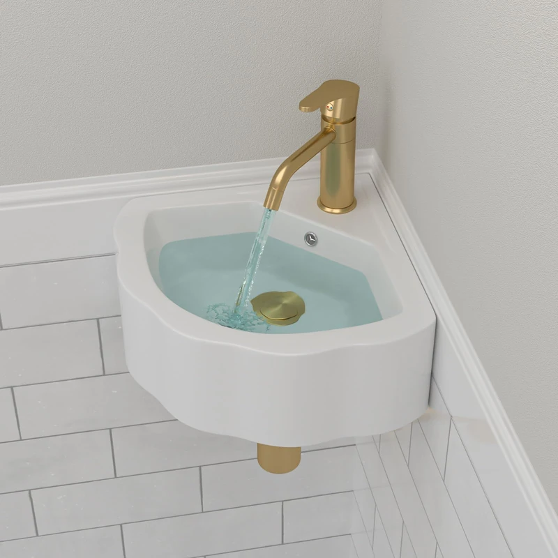 Floating Wall Mount Sink, Small Space-Saving Bathroom Sinks - Beslend 17"x11" Inch White Ceramic Vessel Sink, Flower Shaped Bowl White Art Basin with Single Hole