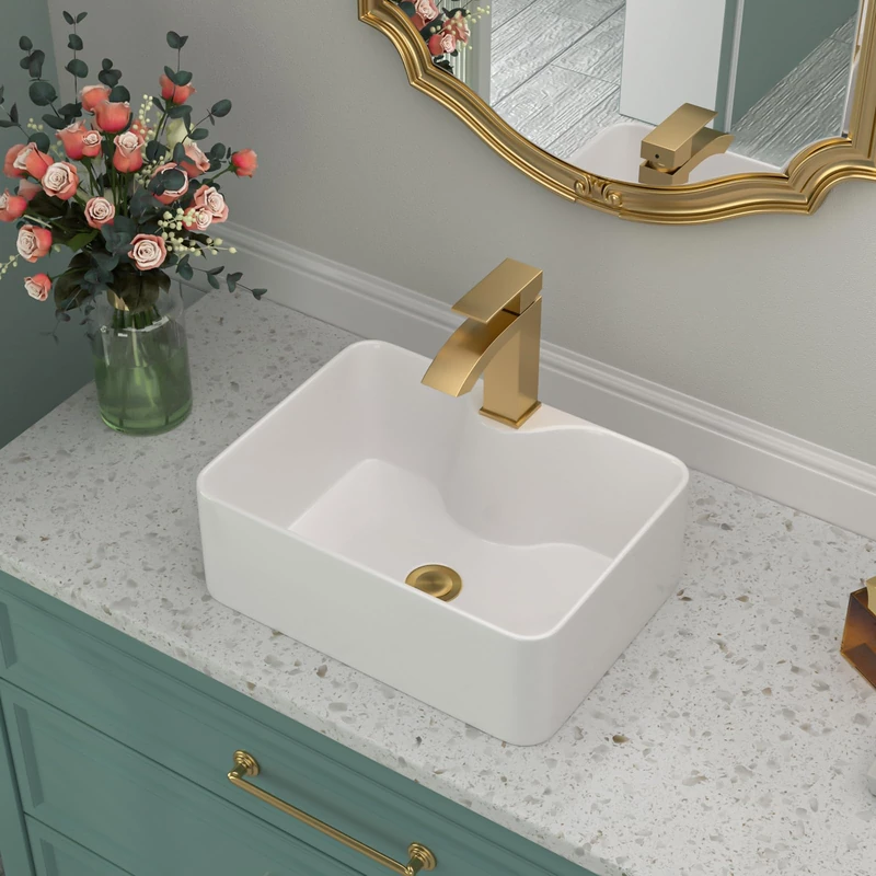 Rectangular Vessel Sink - Beslend 16x12 Inch White Modern Ceramic Porcelain Above Counter Bathroom Sink Art Basin with Faucet Hole