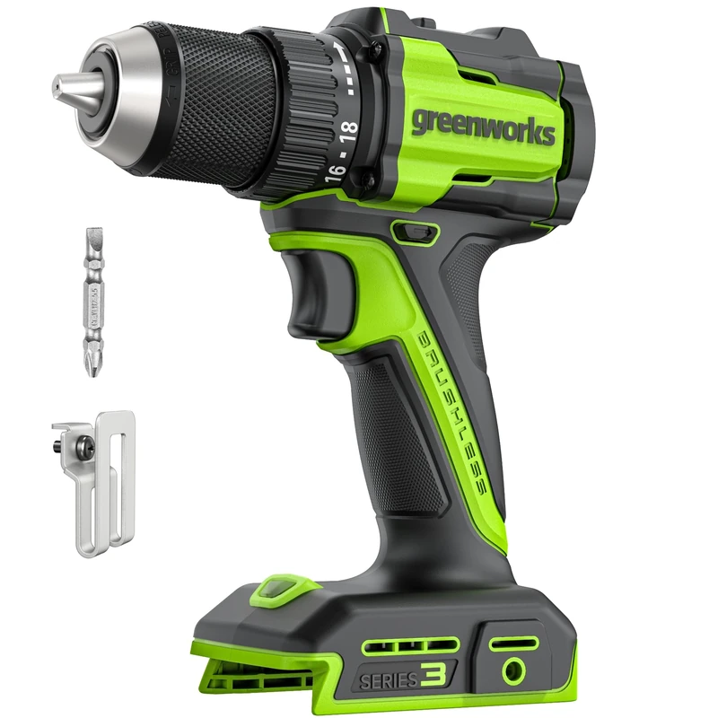 Greenworks 24V Cordless Brushless 45Nm Drill Driver, Lightweight, LED Work Light,18+1 Clutch Without USB-C Battery and Charger DD345