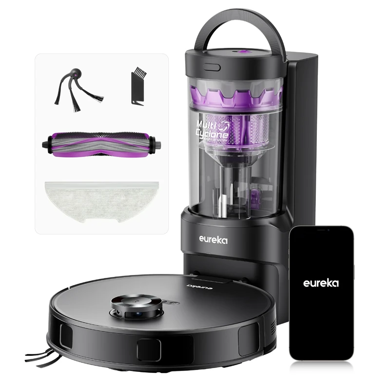 Eureka E20 Evo Plus Robot Vacuum Cleaner with Mop 10,000 Pa Suction with LDS Navigation & 45-Day Self-Emptying Bagless Station, 180 Minutes Runtime for Pet Hair, Hard Floors, Lift Mop for Carpets