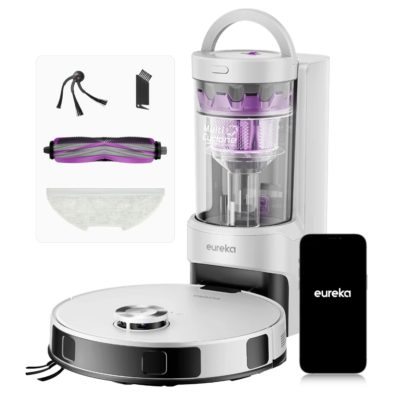Eureka E20 Evo Plus Robot Vacuum Cleaner with Mop 10,000 Pa Suction with LDS Navigation & 45-Day Self-Emptying Bagless Station, 180 Minutes Runtime for Pet Hair, Hard Floors, Lift Mop for Carpets