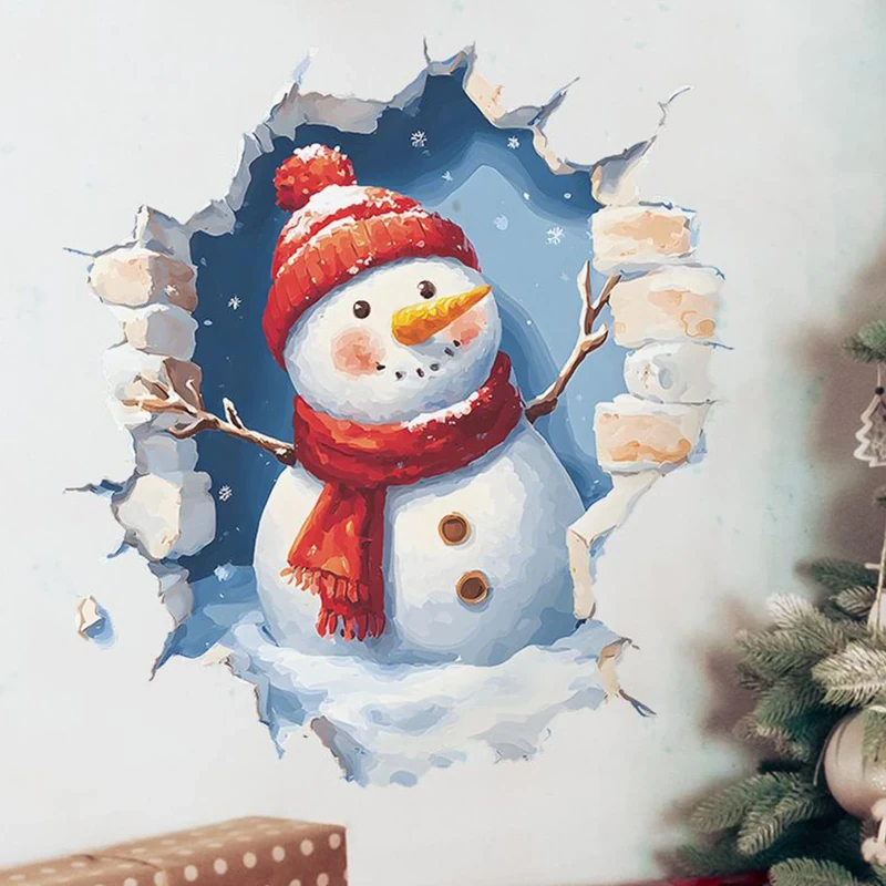 Christmas Creative Wall Sticker, 2026 Funny Wall-Breaking Christmas Stickers, Large 3D Santa Claus Wall Decals, Removable Winter Holiday xm-as Break Through Walls Decor for Window, Home, Refrigerator