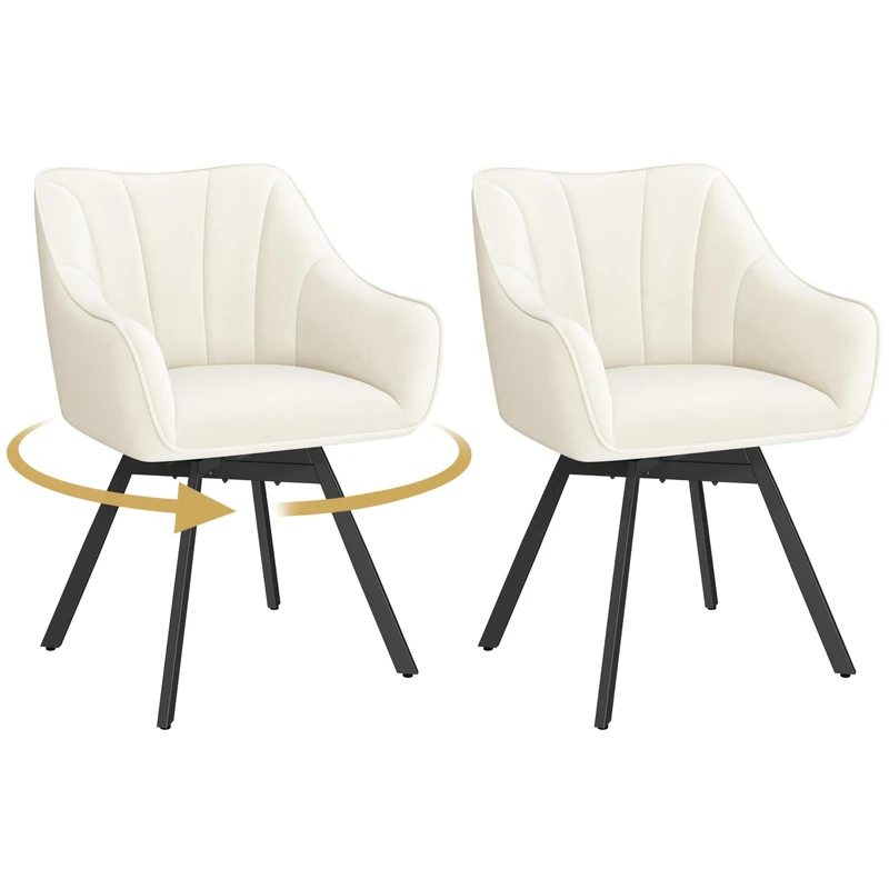 Yaheetech Set of 2 Swivel Dining Chair with Armrests and Backrest, Modern Velvet Side with Metal Legs and Rotating Seat,Kitchen Chair for Dining Room,Living Room,Bedroom,Office,Beige