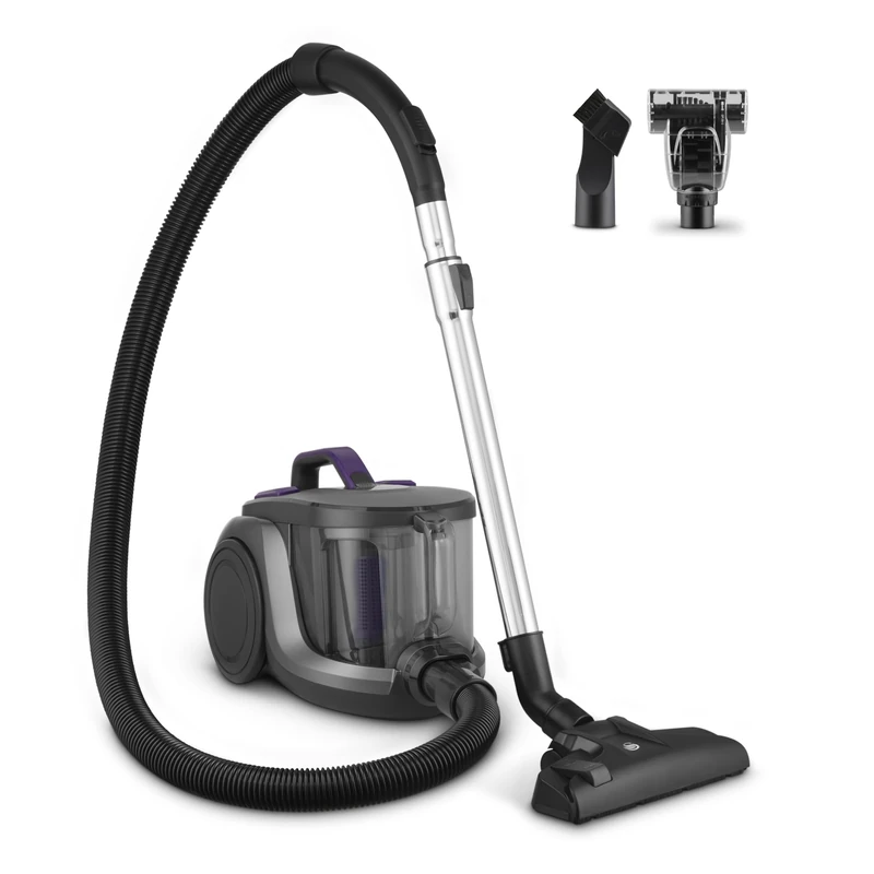 Swan Dustmaster Bagless Cylinder Vacuum Cleaner with HEPA H12 Filter, Motorised 2-in-1 Brush for Carpets & Hard Floors, Retractable 6m Power Cord, Crevice Tool & Brush, Purple and Titanium, SC15840