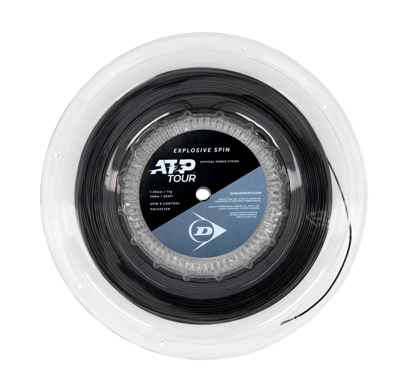 DUNLOP Explosive Spin 17G Black 200m Tennis String Reel – Hexagonal Polyester Spin Reel