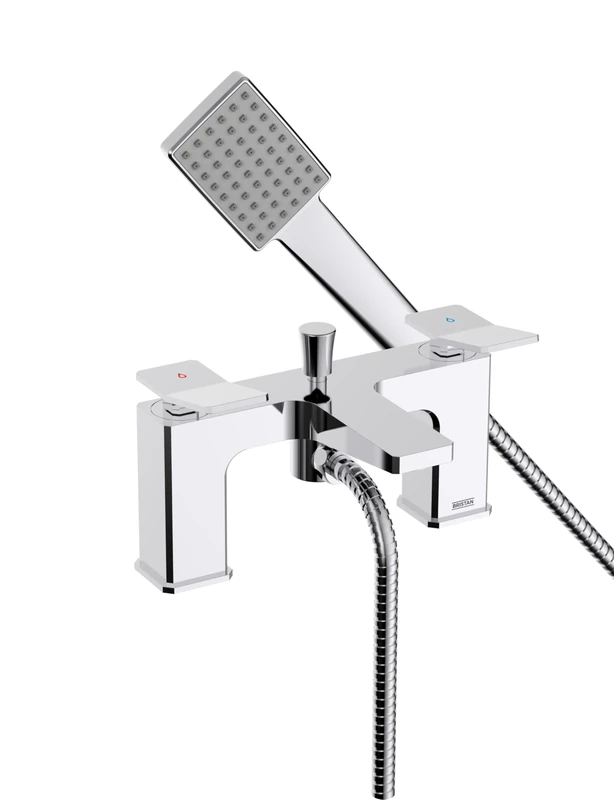 Bristan Tangram Bath Shower Mixer with Easy Clean Handset, Deck Mounted, Chrome Finish
