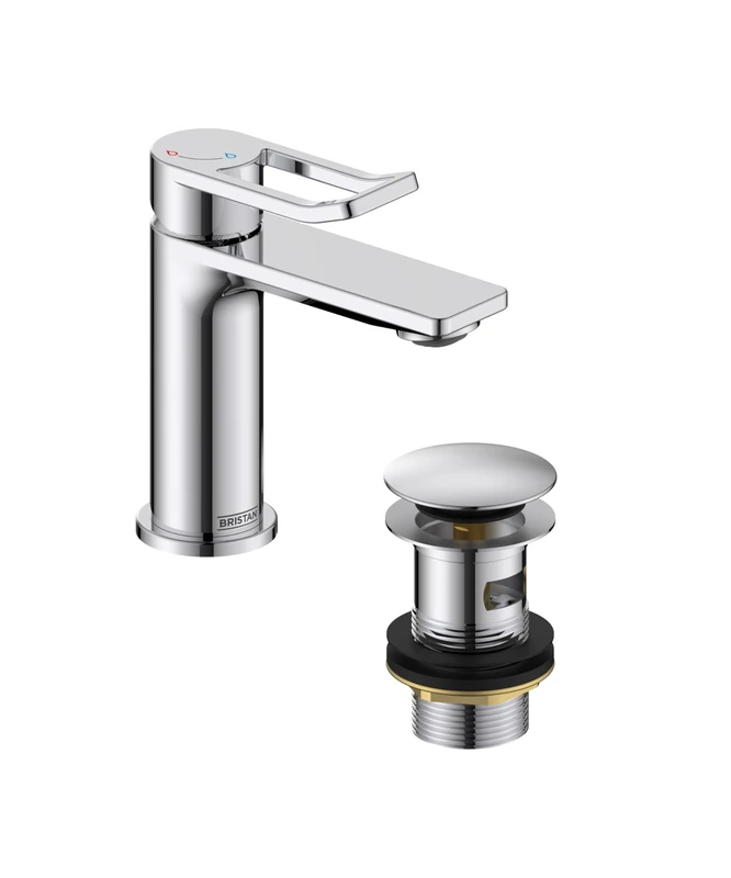 Bristan Saffron Eco Start Small Basin Mixer with Clicker Waste, Deck Mounted Bathroom Tap, Chrome Finish