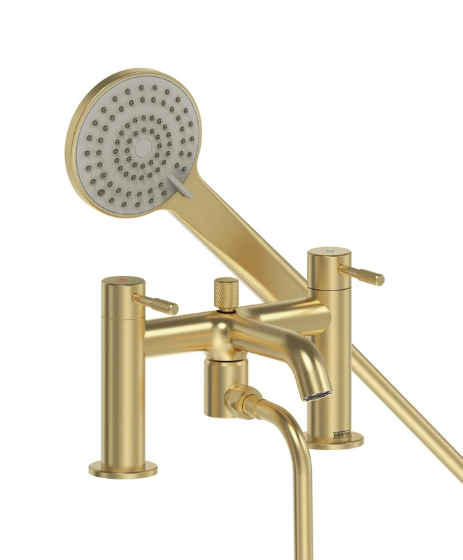 Bristan Molida Bath Shower Mixer with Easy Clean Handset, Deck Mounted, Brushed Brass Finish