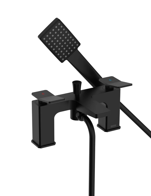 Bristan Tangram Bath Shower Mixer with Easy Clean Handset, Deck Mounted, Black Finish