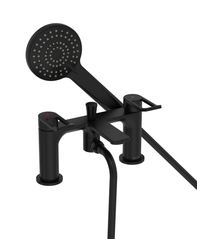 Bristan Saffron Bath Shower Mixer with Easy Clean Handset, Deck Mounted, Black Finish