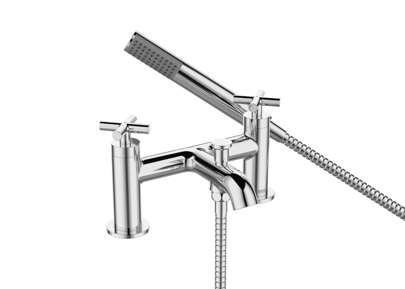 Bristan Naxos Bath Shower Mixer with Easy Clean Handset, Deck Mounted, Chrome Finish