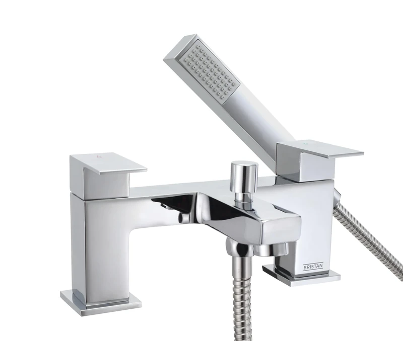 Bristan Qubo Tap Bath Shower Mixer with Easy Clean Handset, Deck Mounted, Chrome Finish