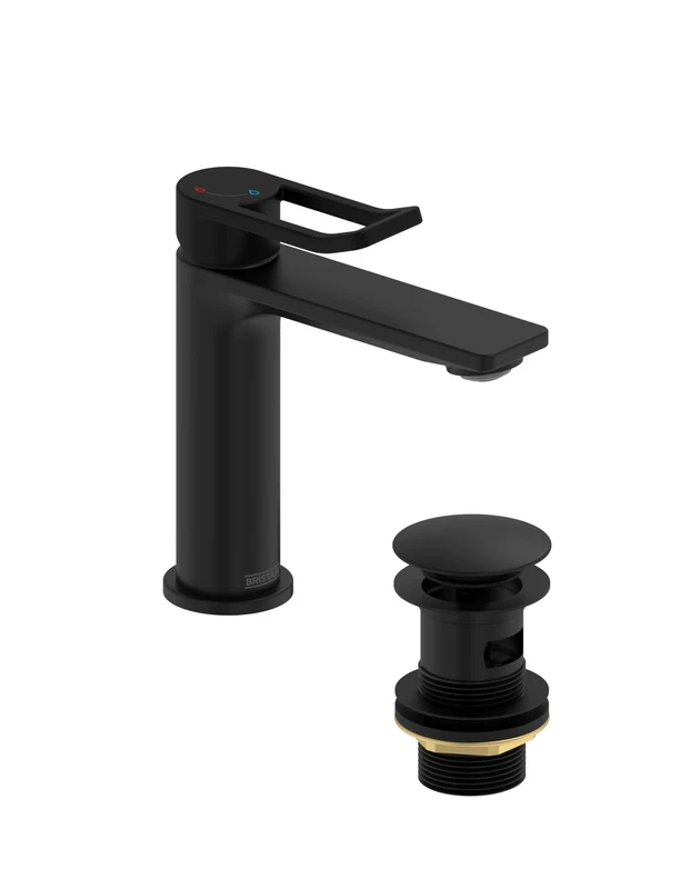 Bristan Saffron Eco Start Basin Mixer with Clicker Waste, Deck Mounted Bathroom Tap, Black Finish