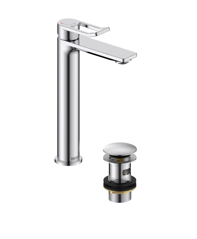 Bristan Saffron Eco Start Tall Basin Mixer with Clicker Waste, Deck Mounted Bathroom Tap, Chrome Finish