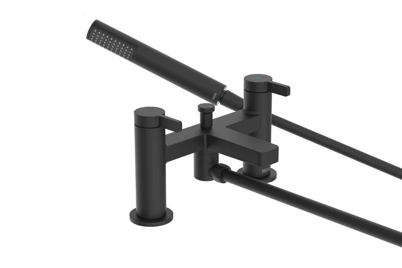 Bristan Elevar Bath Shower Mixer with Easy Clean Handset, Deck Mounted, Black Finish