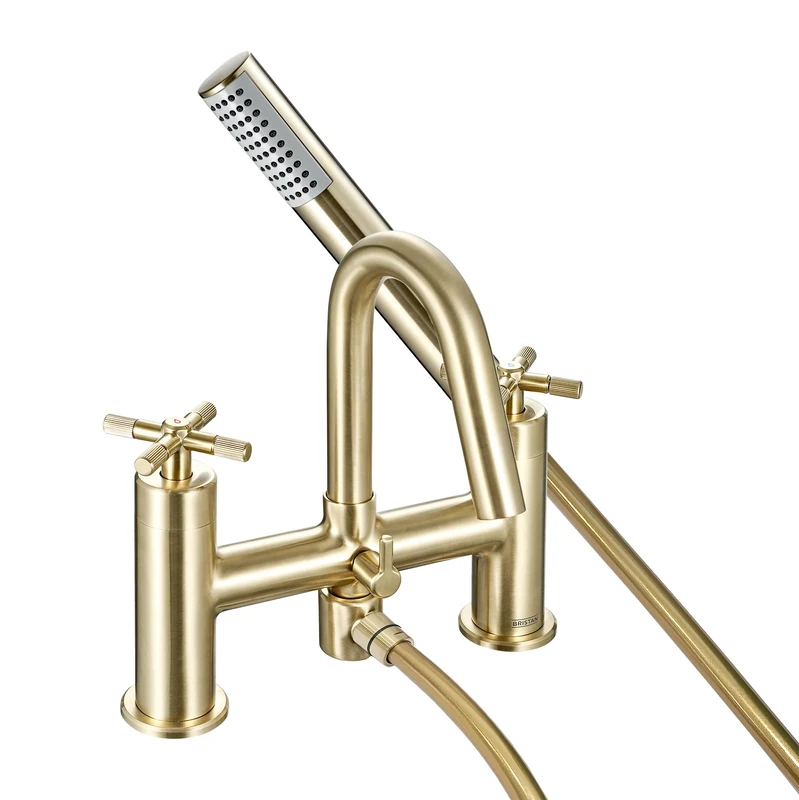 Bristan Cruzar Bath Shower Mixer with Easy Clean Handset, Deck Mounted, Brushed Brass Finish