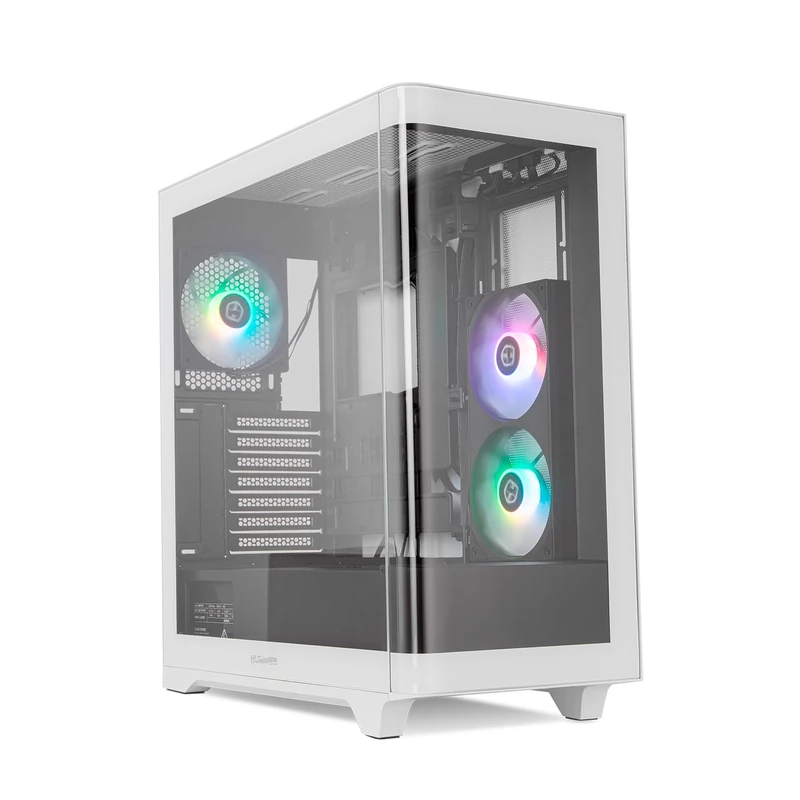 NOX Xtreme Products Hummer Ether - Semitor ATX | M-ATX | ITX, Curved Tempered Glass, Space for 9 Fans, 3 x 120mm ARGB PWM Included, USB-C & 3.0, Magnetic Top Filter, Black/White