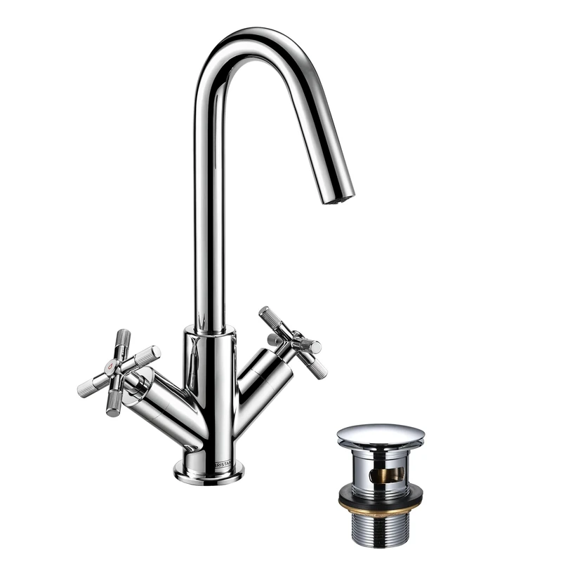 Bristan Cruzar Basin Mixer with Clicker Waste, Ceramic Cartridge, Deck Mounted Bathroom Tap, Chrome Finish