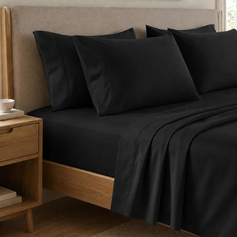 PETTI Artigiani Italiani - Single Bed Sheet Set Black Cotton Percale 3-Piece Bedding Set, 100% Made in Italy