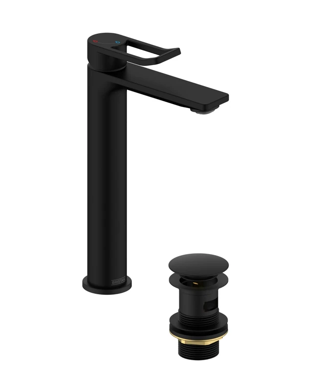 Bristan Saffron Eco Start Tall Basin Mixer with Clicker Waste, Deck Mounted Bathroom Tap, Black Finish