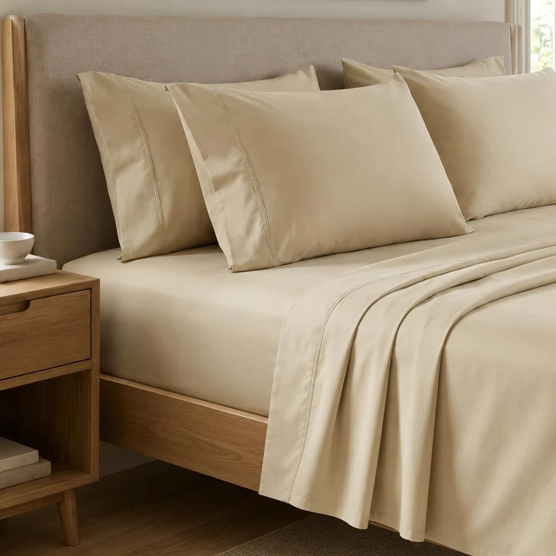 PETTI Artigiani Italiani - Beige Cotton Percale Bedding Set, 3-Piece Bedding Set, 100% Made in Italy