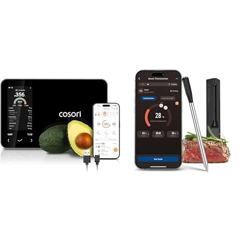 COSORI Smart Kitchen Food Scales Nutrilens and Wireless Meat Thermometer, Premium Calorie Counting Scale, AI Scan via Free App, Track 19 Nutrients, Thermometer for Air Fryer Grill and Oven Smoker