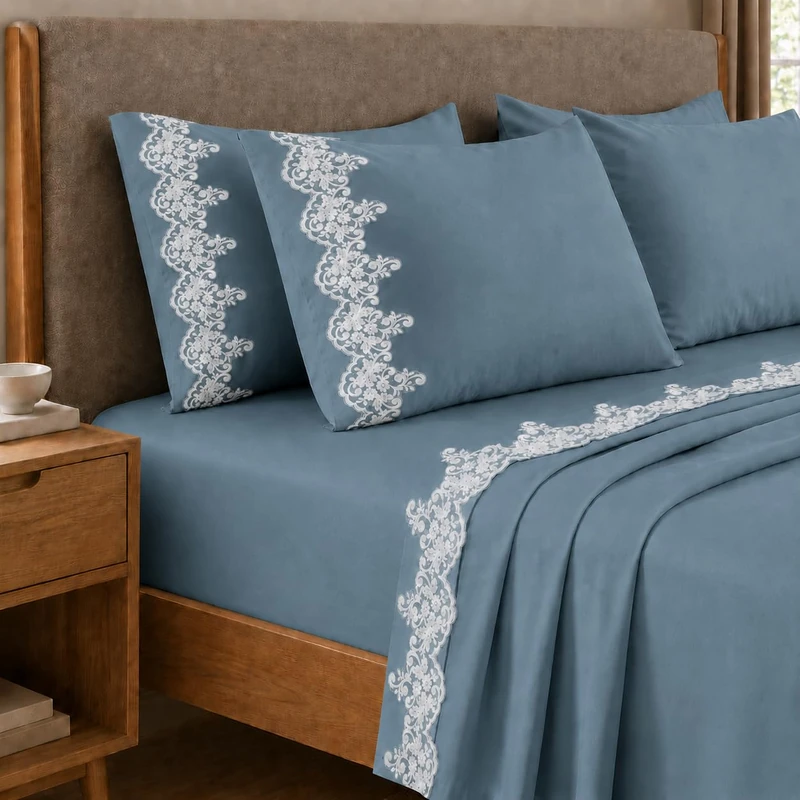 PETTI Artigiani Italiani - Single Bed Sheet Set Percale Cotton with Lace Macramè Avion, 3-Piece Bedding Set, 100% Made in Italy