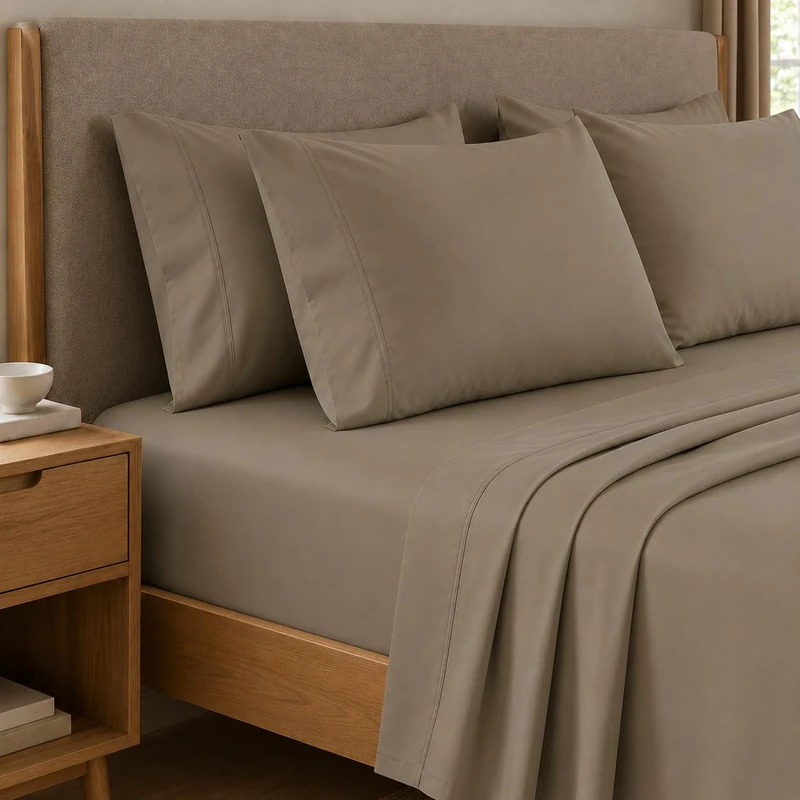 PETTI Artigiani Italiani - Single Percale Bedding Set Cotton Taupe, 3-Piece Bedding Set, 100% Made in Italy