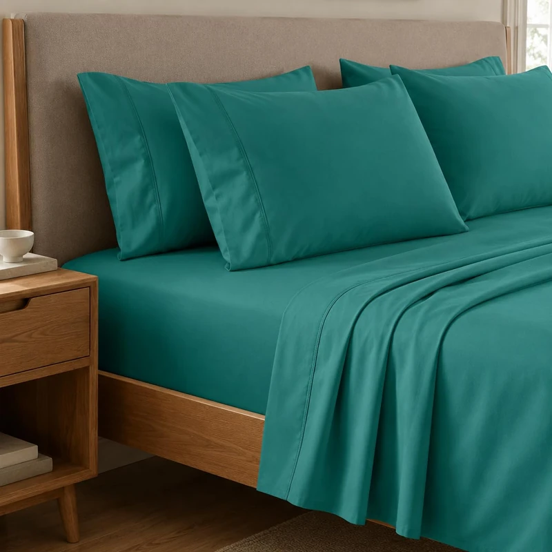 PETTI Artigiani Italiani - 100% Made in Italy Percale Green Cotton Sheet Set, 3-Piece Bedding Set