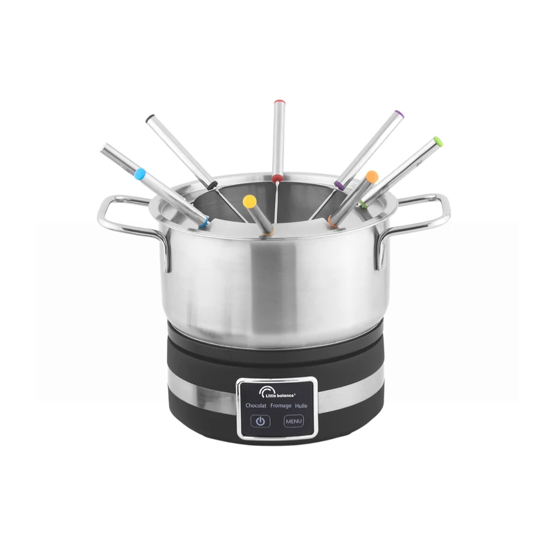Little Balance 8965 Digitale Fondue 8, Fondue Set for 8 People, 3 Programs, Stainless Steel Pot, Induction Compatible, 1.2 litres, 1200 W, Black/Stainless Steel
